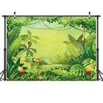 LYWYGG 7x5FT Vinyl Animation Jungle Photography Backdrops Photo Background Kids Photo Studio Props Backdrops Safari Newborn Photography Props Party Backdrop Safari Party Decorations Baby CP-35 Green