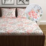 Divine Casa 144 TC 100% Cotton Floral Print Peach Super Soft Fitted Bedsheets for Double Bed - 200 x 150 CM