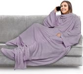 PAVILIA Fleece Blanket with Sleeves and Foot Pockets for Women Men Adults, Wearable Blanket Sleeved Throw Wrap, Plush Hug Sleep Pod Snuggle Blanket Robe, Cozy Gift Ideas Wife Mom, Light Purple