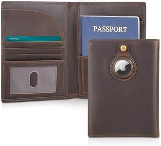 Polare Full Grain Leather Passport Holder RFID Blocking Travel Bifold Wallet Passport Holders 2 Passports, Dark Brown with AirTag Slot, Slim