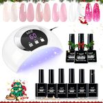 LKE Gel Nail Polish Kit with 72W UV LED Nail Lamp，6 Colors Gel Nail Polish Set with Lamp Starter Kit，Pink Nude Gel Nail Polish with Base and Glossy & Matte Top Coat Gel Nail，DIY Nail Tools