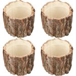 4Pcs Wooden Succulents Flower Pot Stump Bucket Flower Planter Plant Vase Container Rustic Flower Wooden Bucket for Outdoor Indoor Home Decor