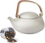 ZENS Vintage Japanese Teapot with Strainer, 800ml Matte Grey Ceramic Teapot with Infuser for Loose Leaf Tea Steeper, Wood Handle 2 Cup Tea Pots for Hot Tea Brewing, Tea Lvoer Gifts,