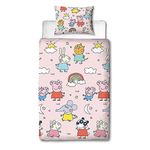 Character World Peppa Pig and Friends Official Single Bed Duvet Cover Set | Colourful Playful Design Reversible 2 Sided Bedding Including Matching Pillow Case, Pink