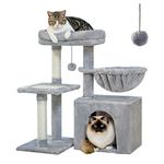 PAWZ Road Small Cat Tree, 73cm Cat Tower for Indoor Cats, 2 Styles Cat Activity Tree with Cat Scratching Posts, Big Hammock and Removable Top Perch Grey