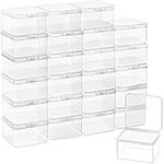 BELLE VOUS 24 Pack Small Clear Plastic Storage Box Containers with Hinged Lid - L6.2 x W6.2 x H4cm / 2.44 x 2.44 x 1.57 Inches - Mini tub Boxes for Pills, Beads, Jewellery & Craft Items