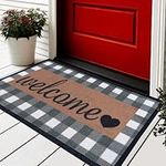 Ubdyo Extra Durable Door Mat - Non Slip Absorbent Welcome Mat for Front Door Outside - Dirt Trapping Non-Shedding texture - Doormat Outdoor Entrance - Front Door Mat Indoor - 30''x17'' - Checkered Mat