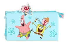 SAFTA 812291744 Triple Spongebob Pencil Case Stay Positive 22X12X3Cm, Multicoloured