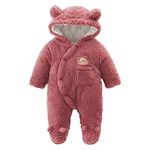 Fairy Baby Newborn Baby Snowsuit Winter Coat Warm Bear Footie Romper Fleece Jumpsuit with Pocket for Infant Girls Boys 3-6 Months