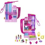 Polly Pocket Barbie Dreamhouse Compact, Dollhouse Playset with 3 Micro Dolls, 1 Puppy, 11 Accessories, Elevator & Pool