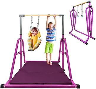 GLANT Gymnastics Bar for Kids with Swing Set, 8 Heights Adjustable Easy Folding Gymnastic Training Bar Kids Monkey Horizontal Bars - Max Load 300LBS (Purple-MAT)