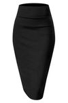 TRENDMALLS Women's Knee Length Formal Pencil Skirt with Elastic Waist Band Black