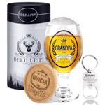 Belillpipi Grandad Birthday Gifts, Beer Glasses with Wooden Coaster and Bottle Opener, Grandpa Presents, Personalised Christmas Father Day Birthday Gifts for Grandad, Glasses Beer Gifts with Gift Box