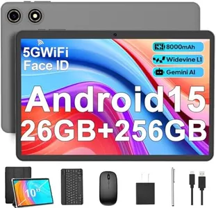 Android 15 Tablet with Keyboard - 26GB RAM + 256GB ROM , 2TB Expand, 10 inch 2-in-1 Tablets with 5G/2.4G WiFi, 8000mAh, BT5.0, 5MP+13MP, Split Screen, Widevine L1, Mouse, Case, Stylus (Black Case)