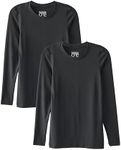 BARCO One Under Scrubs for Women - Crew Neck Long Sleeve Women’s Medical Scrub Tee 2 Pack Black Medium