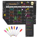 MoKo Magnetic Dry Erase Calendar for Refrigerator, 16.73"x12" Dry Erase Monthly Schedule Planner and Grocery Shopping List with 8 Markers for Kitchen Fridge and White Board - Black