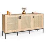 VonHaus Rattan Sideboard - Wide 3 Door Storage Cabinet for Living Room - Large Wicker Fronted Storage Unit & 6 Shelves - Light Wood Effect Industrial Scandi Style Sideboard for Lounge & Hallway - Lena