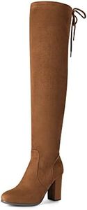 DREAM PAIRS Women's Shoo Over The Knee High Heel Boots, Brown Suede, Size 9.5