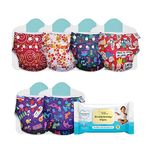 SuperBottoms UNO 6 Cloth Diapers + XtraHydrating™ Wipes-72 Pack- |3x Thicker Premium Wet wipes | 98% Pure Water, 3.5x moisture | Freesize, Reusable diaper - 5-17kgs| 6 Dry Feel Pad - 13Pcs Pack