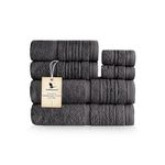 GOTS Certified Turkish Cotton Towel Set; 6-Piece Collection of Luxuriously Soft and Absorbent Towels for Bathroom Decor, Includes 2 Large Bath Towels, 2 Hand Towels, and 2 Washcloths, (Anthracite)