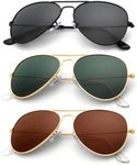 KALIYADI Aviator Sunglasses for Men Women With Real Glass Lens Metal Sun glasses UV Blocking (3 Pack) 58mm