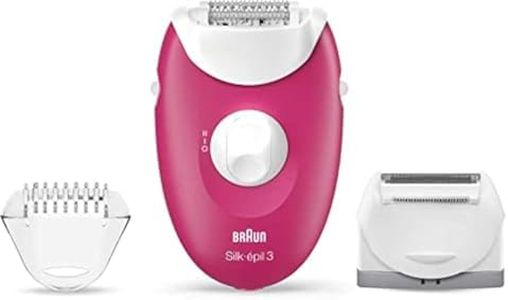 Braun Silk-épil 3 Épilateur Électrique Femme Rose Framboise, avec Fil Et 3 Accessoires incluant un rasoir et une tondeuse, les zones sensibles, des rouleaux de massage, 3-410