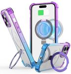 ANSIWEE for Clear iPhone 14 Pro Case with Magnetic Stand, Magsafe Compatible Military Drop Protection Colorful Bumper, Wireless Charging Ring Holder Cover for Men Women (Purple Blue)