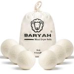 Baryah Tumble Dryer Balls Pack Of 6 XL - Handmade Reusable Organic New Zealand Sheep Wool Laundry Balls For Washing Machine Reduce Drying Time And Wrinkles With Natural Scented Fabric Softener Laundry