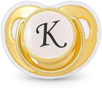 Personalized Golden Letter Baby Pacifier with Pacifier Clip & Dust Cover -Printed Newborn Gift Set for Baby Shower, Christening, Birthday Photography (0-18M) K