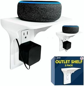 BeraTek Industries Power Perch Single Wall Outlet Shelf 2 Pcs White - Home Wall Shelf Organizer for Bathroom, Kitchen, Bedrooms - Cord Management and Easy Installation