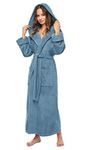 Arus Women's Organic Cotton Hooded Full Length Turkish Bathrobe, Blue Grey, XL