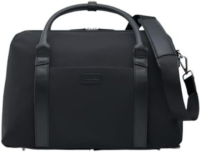 Wool & Oak Duffle Suitcase – Full-Grain Leather Travel Bag with Clamshell Opening, 33 L Capacity, Trolley Sleeve & 16″ Laptop Pocket – “DS Carry” Personal-Item Size - Nylon - Jet Black
