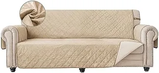 CHHKON Velvet Sofa Covers Waterproof Couch Covers for Dogs Non-Slip Bottom Pet Furniture Protector with Adjustable Stretchy Straps (Beige, 78")