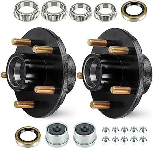 Trailer Brake Idler Hub Kit, 5-Hole, 4.5" Bolt Circle Brake Idler Hub for 3500lb Trailer 1-1/16'' to 1-3/8'' Axles with Extra Dust Caps & Rubber Plugs, Replacement Brake Hub Drum Assembly(Set-2)