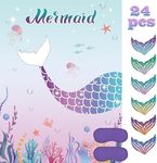 Pin The Tail on The Mermaid Party Game with 24 PCS Tails for Kids Girls Birthday 21'' x 28'' (Mermaid)