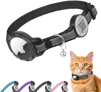 Airtag Katzenhalsband mit QR-Code-Namensschild, reflektierendes Katzenhalsband, Airtag-Halter mit Glöckchen, personalisierbar, ultra-langlebig, verstellbar, Schnellverschluss, passend für kleine und