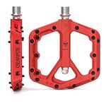 GEWAGE Mountain Bike Pedals, Non-Slip MTB Nylon Fiber Pedals, 9/16" Bicycle Pedals, Lightweight and Wide Flat Platform Pedals (Red)