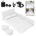 sanheshun Inflatable Car Mattress with Built-In Electric Pump & Footrest - Portable Air Bed for Camping, SUV Backseat, Travel & Home Use - Includes Storage Bag - White