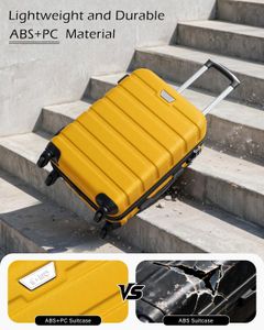 COOLIFE 3-Piece Luggage Set – Lightweight ABS+PC Suitcases, Lemon Yellow