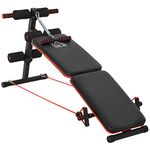 HOMCOM Sit Up Bench Core Workout Adjustable Thigh Support Foldable for Home Gym w/Arm Pulling Rope Black