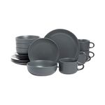 10 Strawberry Street Wazee Matte 16 Pc Coupe Dinnerware Set, Charcoal Gray