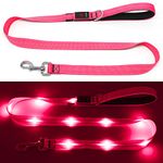 KOSKILL 4 Ft Led Dog Leash, Rechargeable Light Up Dog Leash Waterproof, Safety Glow in The Dark Dog Leash for Night Walking, Nylon Reflective Leashes with Padded Handle Small Medium Large Pets (Pink)