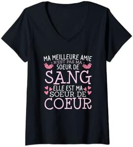 Femme Meilleure Amie Soeur Par Coeur Idée Cadeau Pour Femme T-Shirt avec Col en V