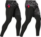 OEBLD Mens 2 Pack 2 in 1 Gym Pants Quick Dry Workout Running Shorts with Compression Pants