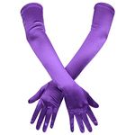 SAVITA Long Elbow Satin Gloves, Stretchy Long Gloves 21inch 1920s Opera Gloves Evening Dancing Party Glove for Women (Purple)