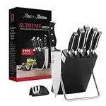 Master Maison 7-Piece Premium Kitchen Knife Set With Wooden Storage Block | German Stainless Steel Knife Block With Sharpener, Black