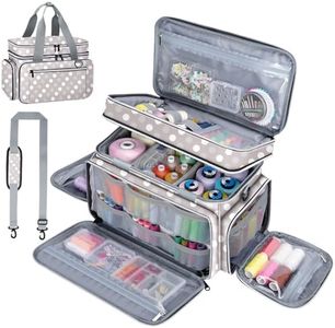 Anitor Large Sewing Supplies Organizer, Double Layer Sewing Storage Organizer with Two Detachable Dividers, Travel Sewing Bag Organizer with Shoulder Strap for Accessories, Round Dot, (Bag Only)