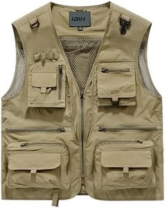 IBIH Mens Outdoor Vest Breathable Quick-Dry Fishing Vest Camping Hiking Lightweight Vest with Multi-Pocket,Khaki,Small