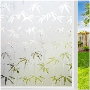 LEMON CLOUD Frosted Glass Film Self-Adhesive Window Film, Privacy Screen, Opaque Static Adhesive Window Film for Bedroom, Bathroom, Kitchen - Bamboo Leaves (44.5 x 200 cm)