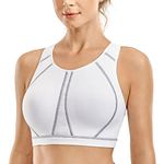 SYROKAN Women's Sports Bra for Large Breasts High Impact Full Coverage Padded Wireless Running Halter Neck Bra White 38B